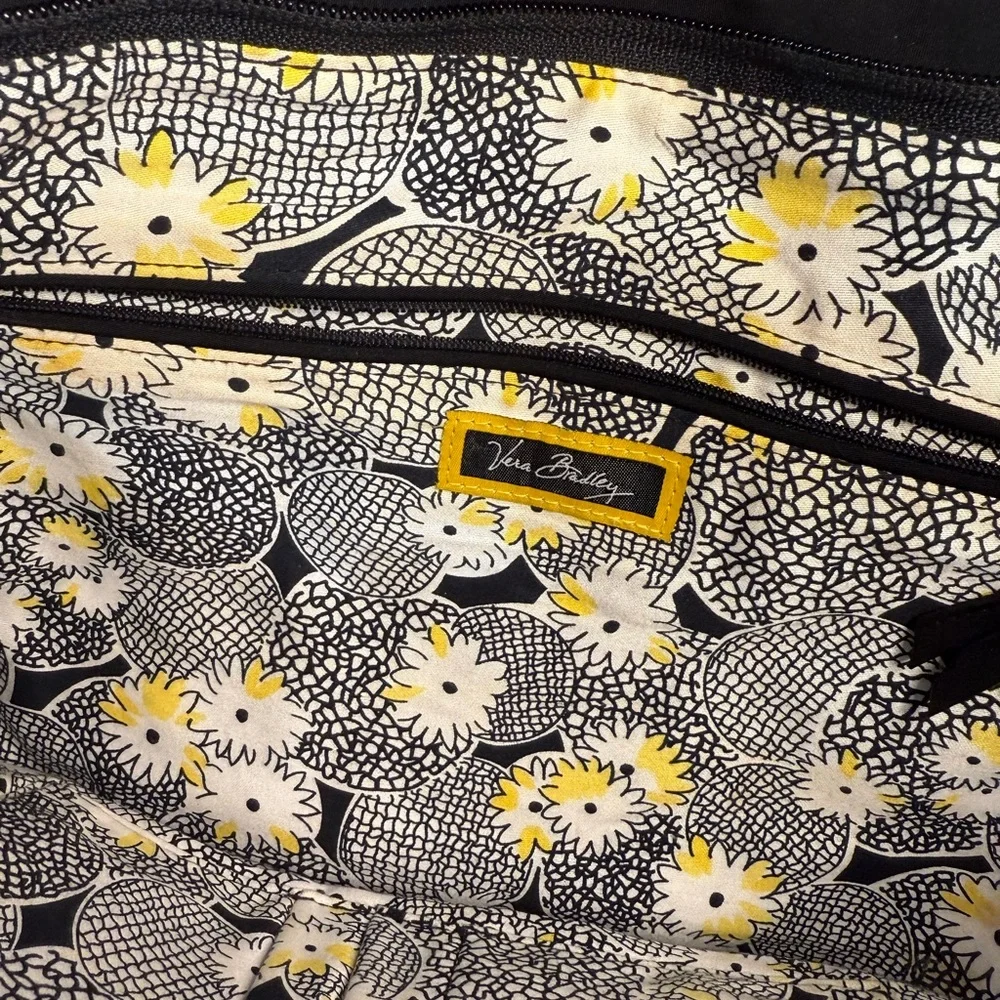 Vera Bradley Black Quilted Large Tote Bag Purse 
With Floral Lining Zip Top - Picture 3 of 8